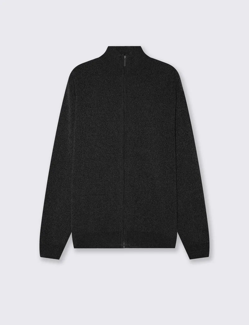 Maglia Cardigan Basic in Ciniglia Regular Fit - Nero