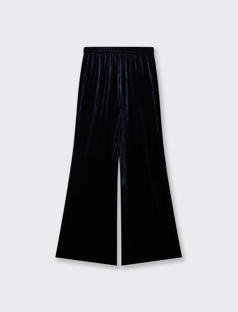 Pantalone in velluto wide leg con elastico - Blu