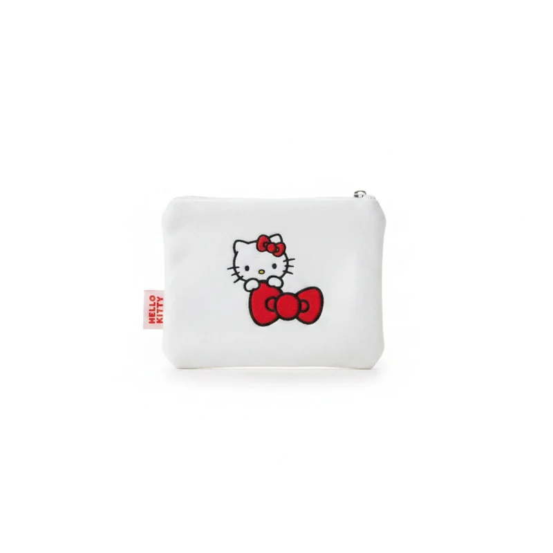 Pochette Hello Kitty con zip e ricamo 3D - Bianco