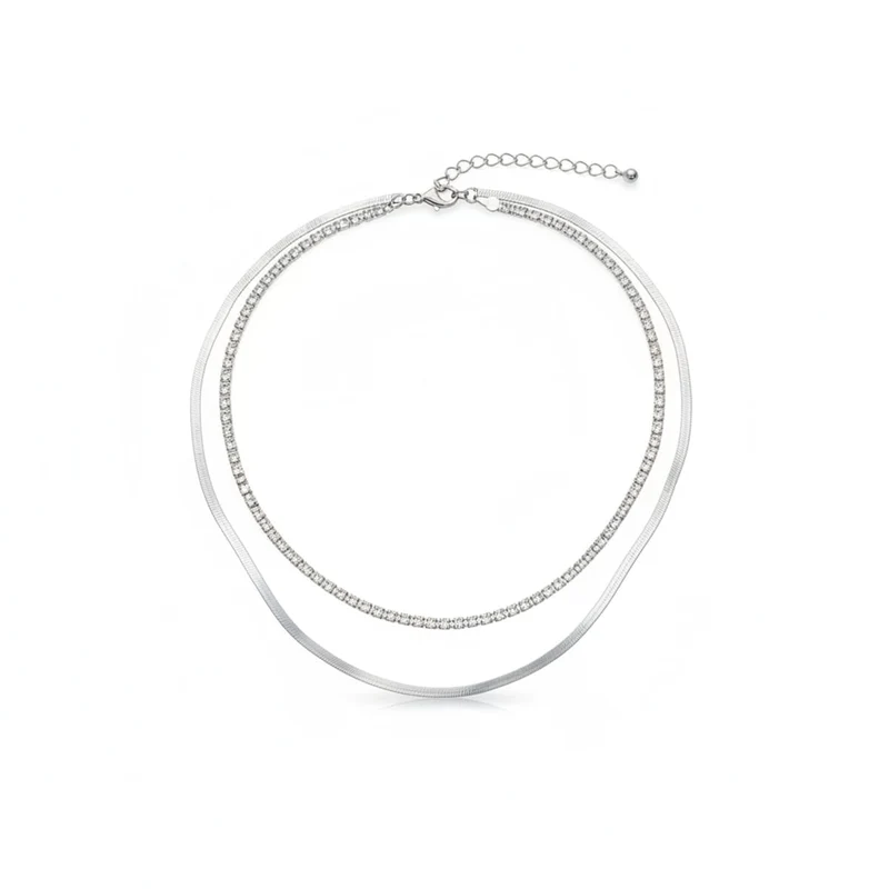 Collana due fili con strass eleganti - Argento