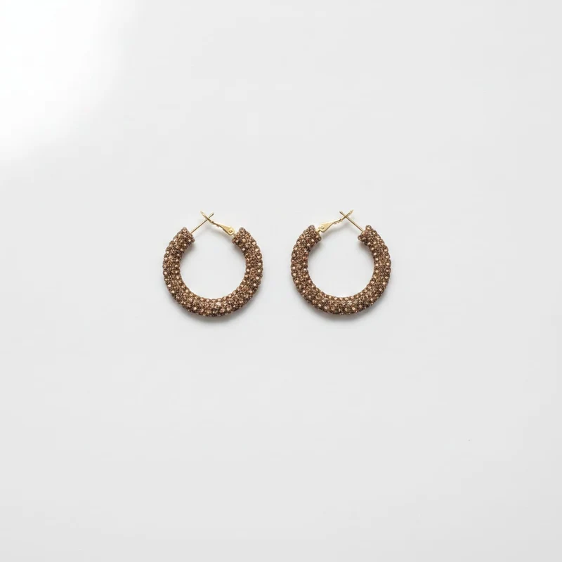 Orecchini a cerchio piccolo con strass - Marrone