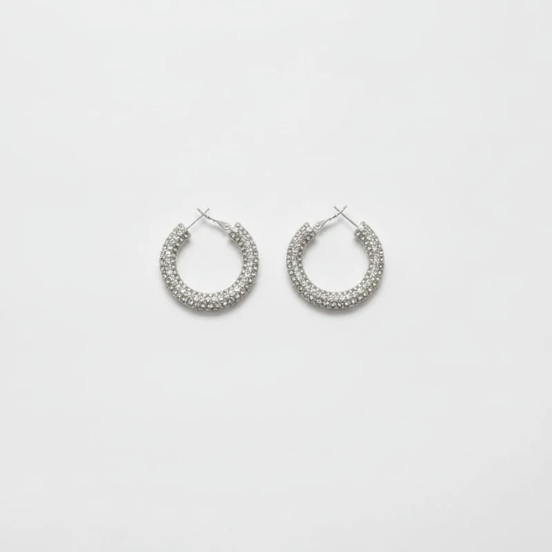 Orecchini a cerchio piccolo con strass - Argento