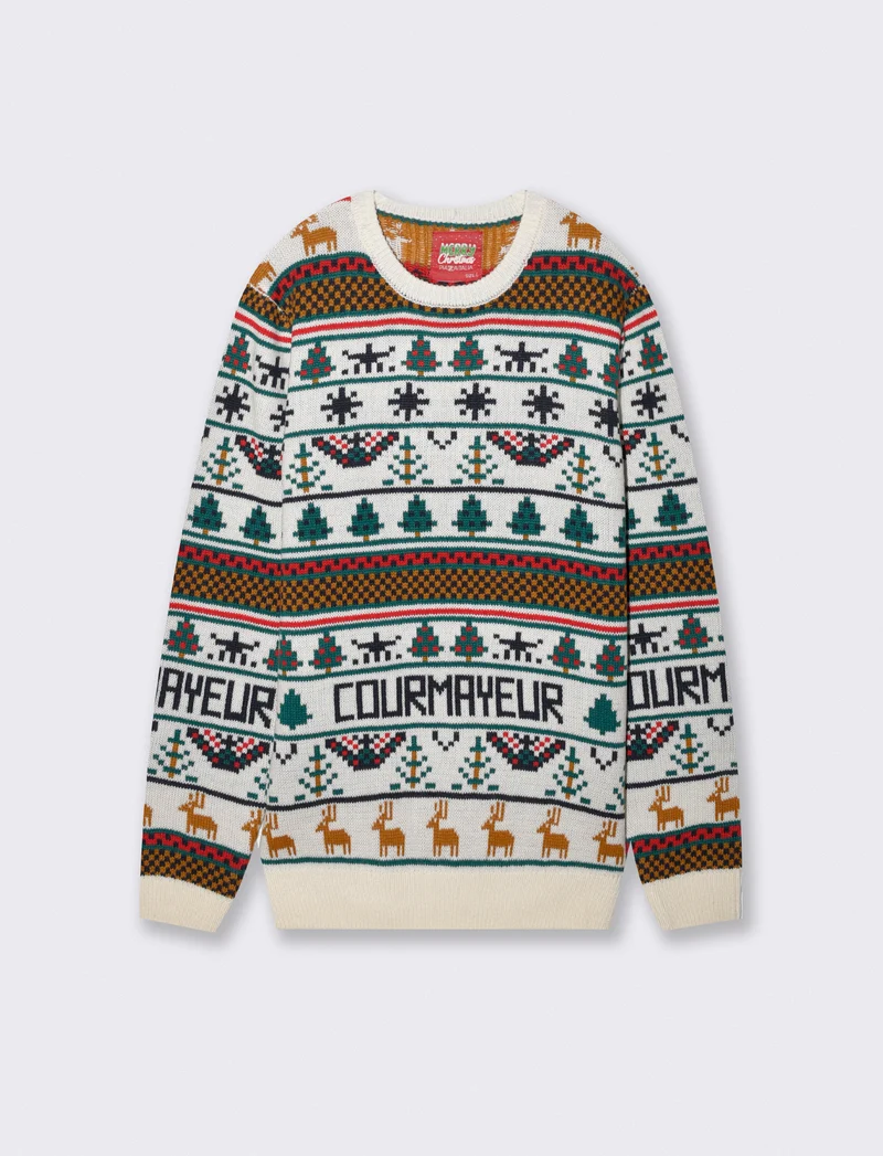 Maglia girocollo jacquard multicolor - Bianco
