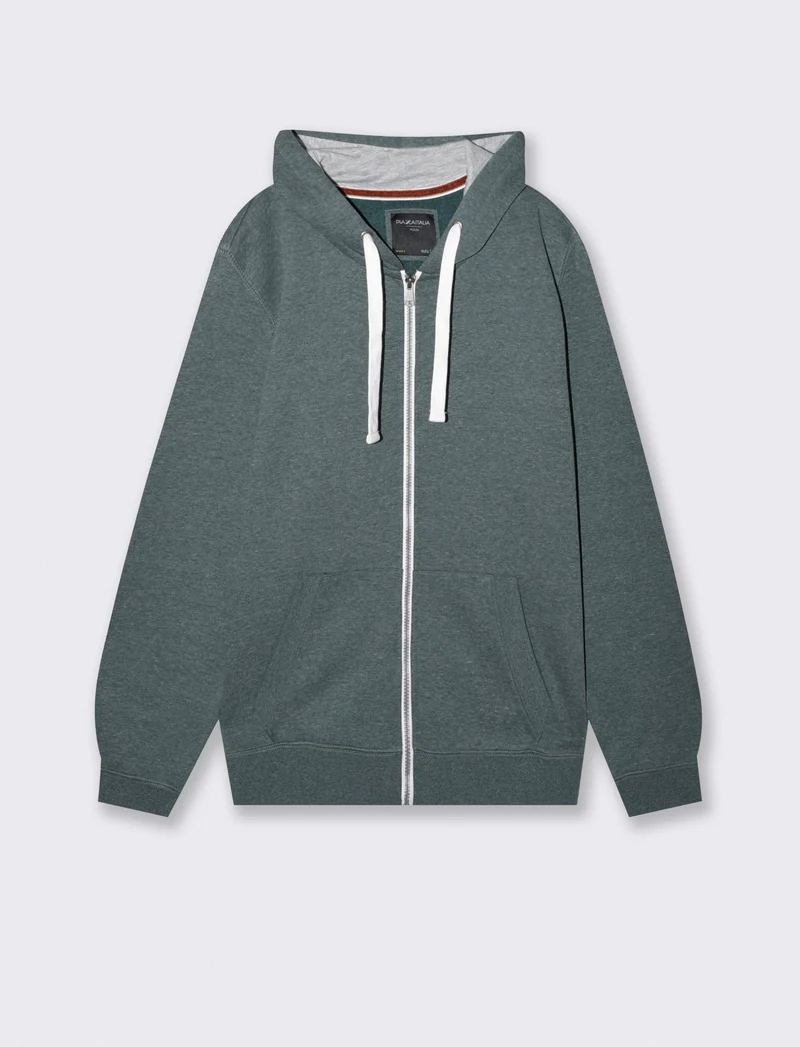 Felpa con cappuccio e cerniera melange - Verde scuro