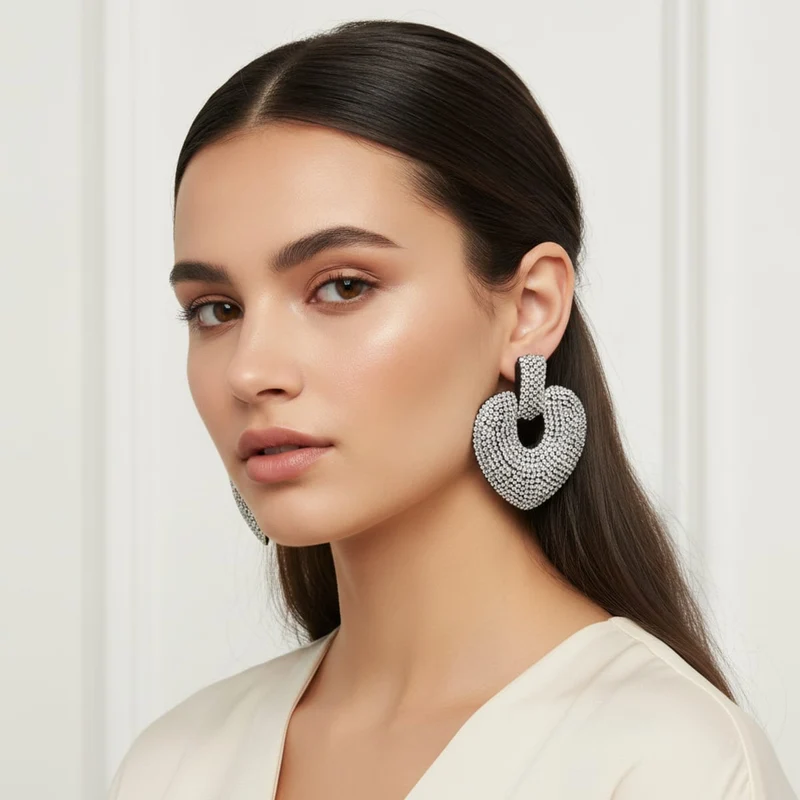 Orecchini clip cuore con strass - Trasparente