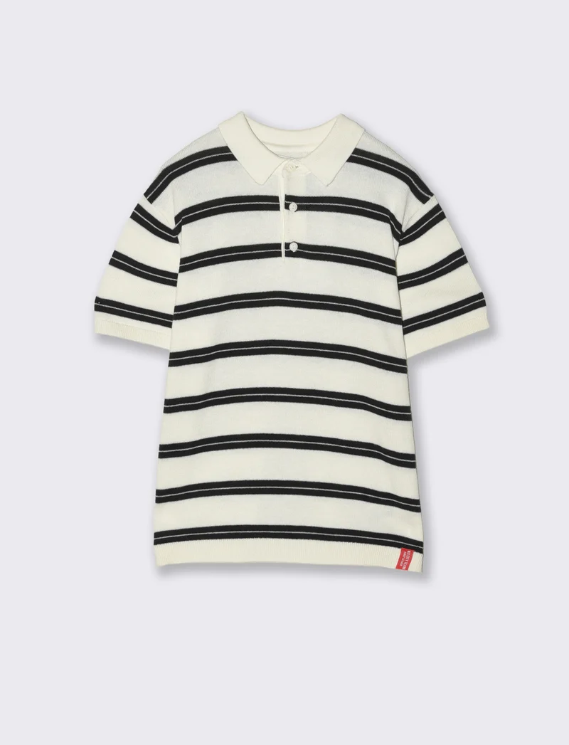 T-shirt polo rigata in maglia cotone - Righe