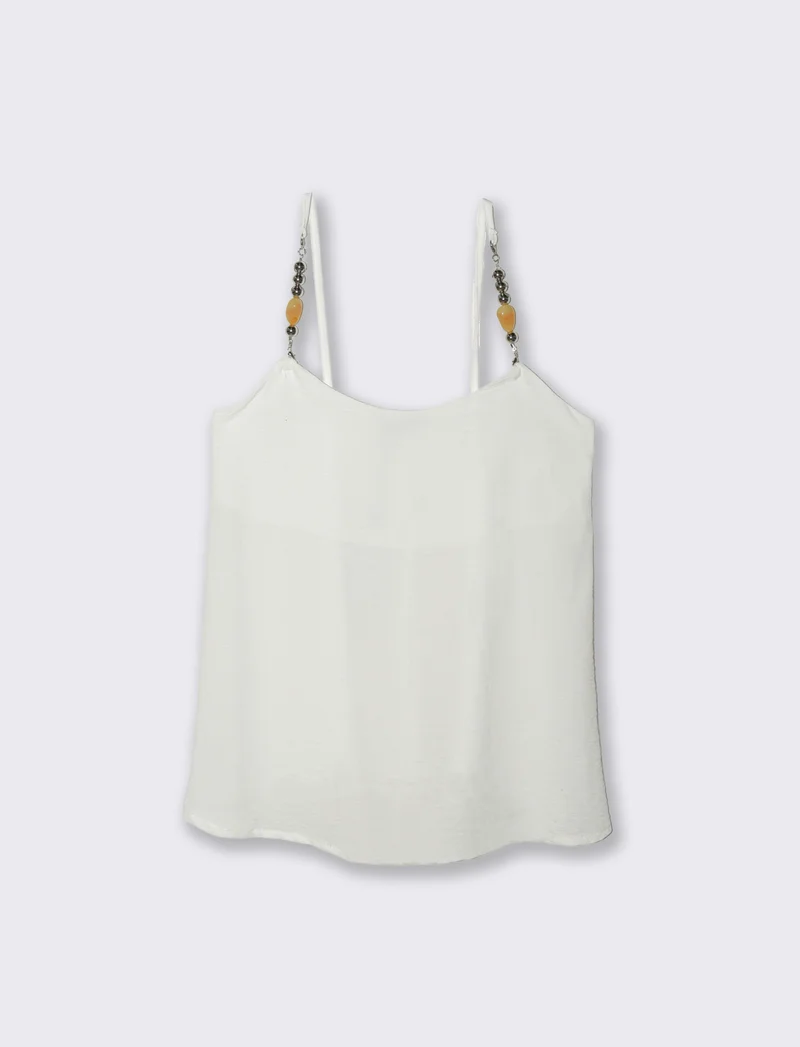 Top con bretelle con accessorio - Bianco