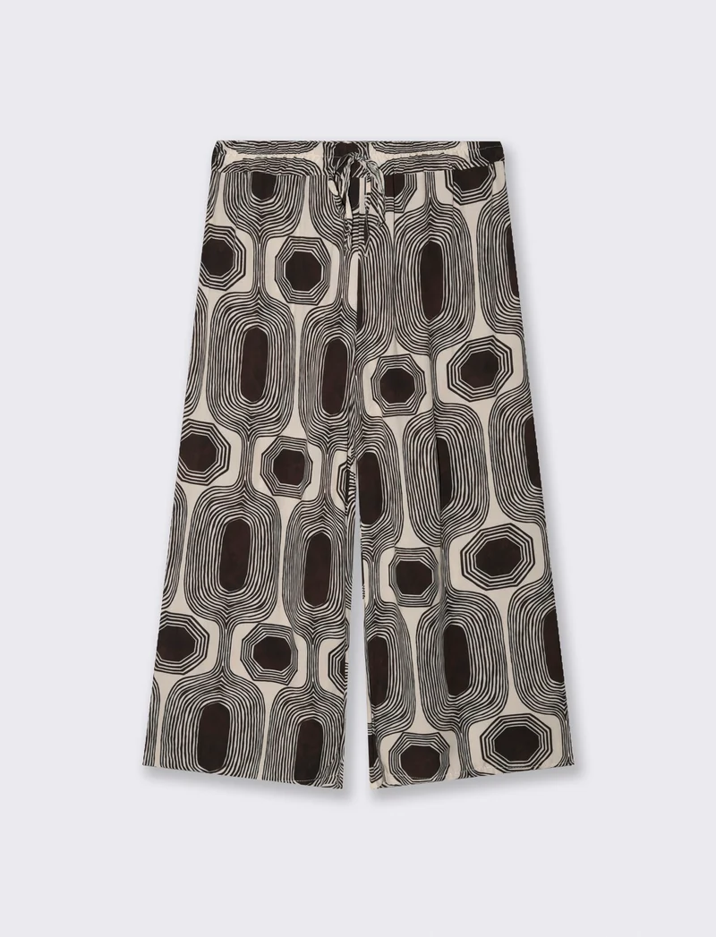 Pantalone largo stampato in viscosa - Moro