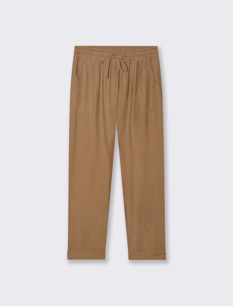 Pantalone con tasche a toppe ed elastico in vita - Cammello