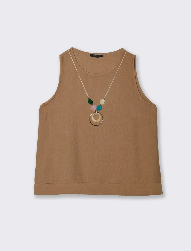 Top con collana - Cammello