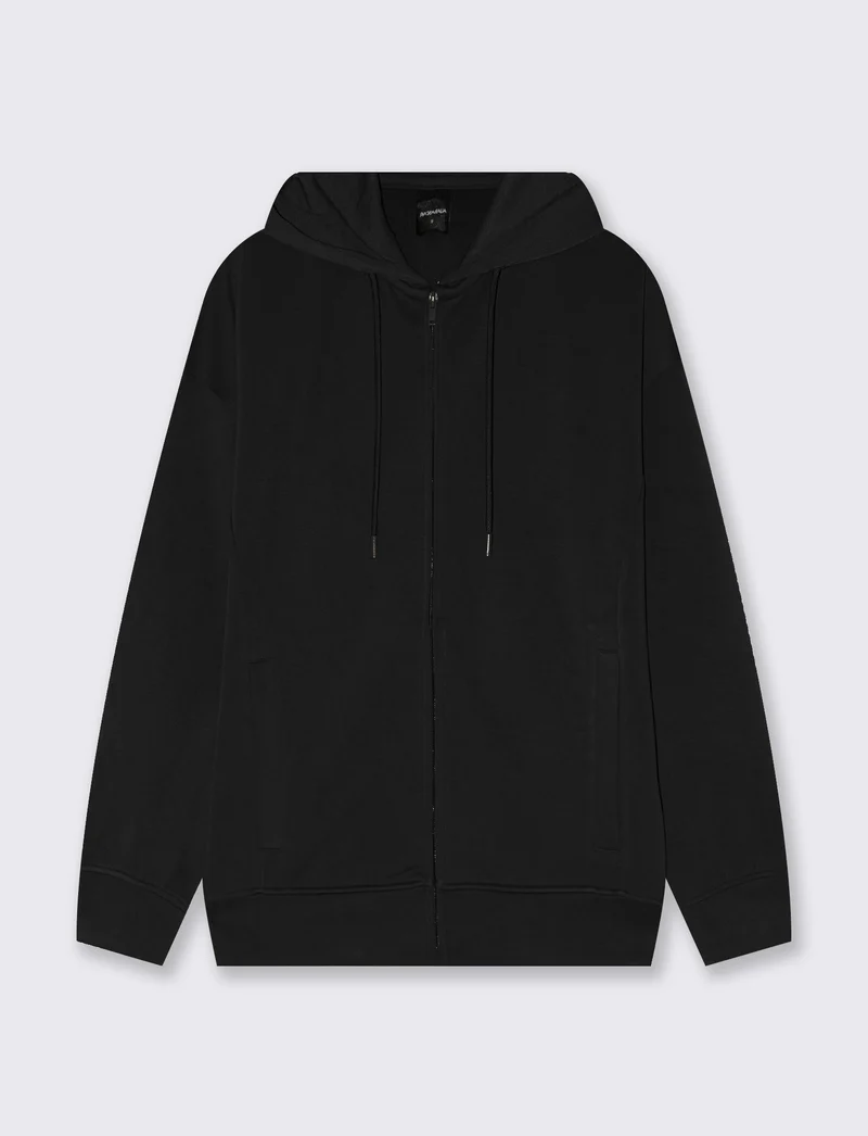Felpa con zip e cappuccio a manica T - Nero