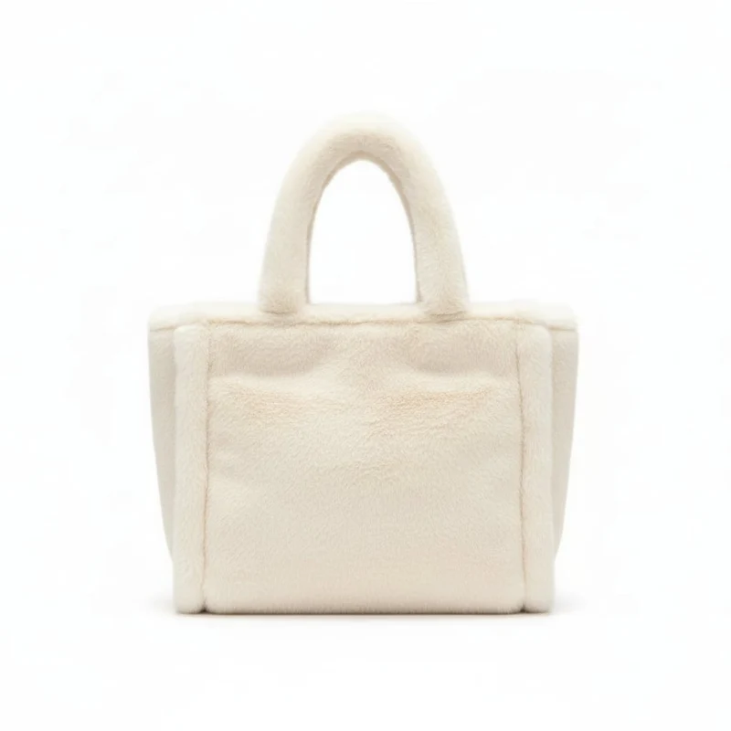 Shopper grande in finta pelliccia - Bianco sporco