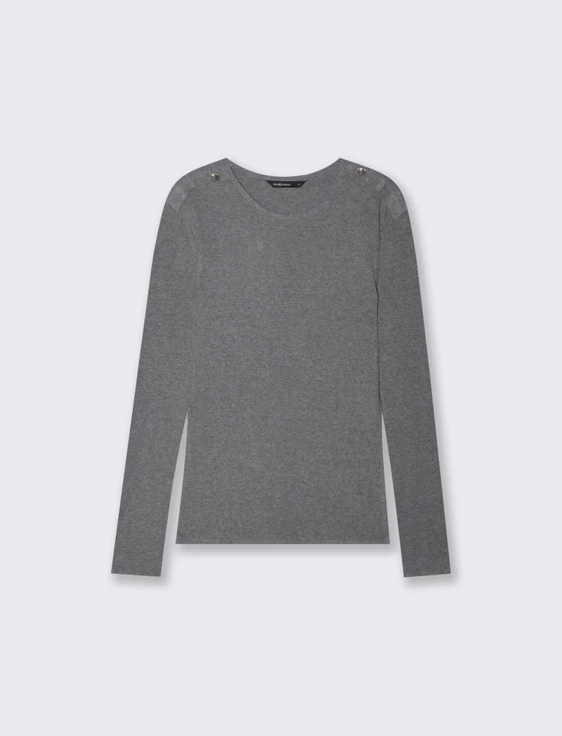 T-shirt manica lunga a costine con bottone - Grigio mel.