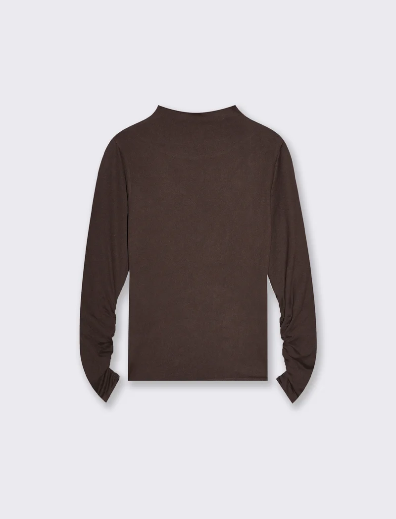 T-shirt basica a manica lunga con collo lupetto - Moro