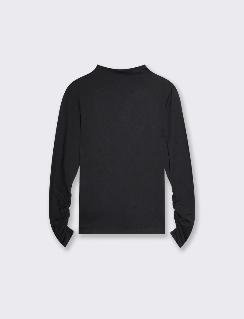 T-shirt basica a manica lunga con collo lupetto - Nero