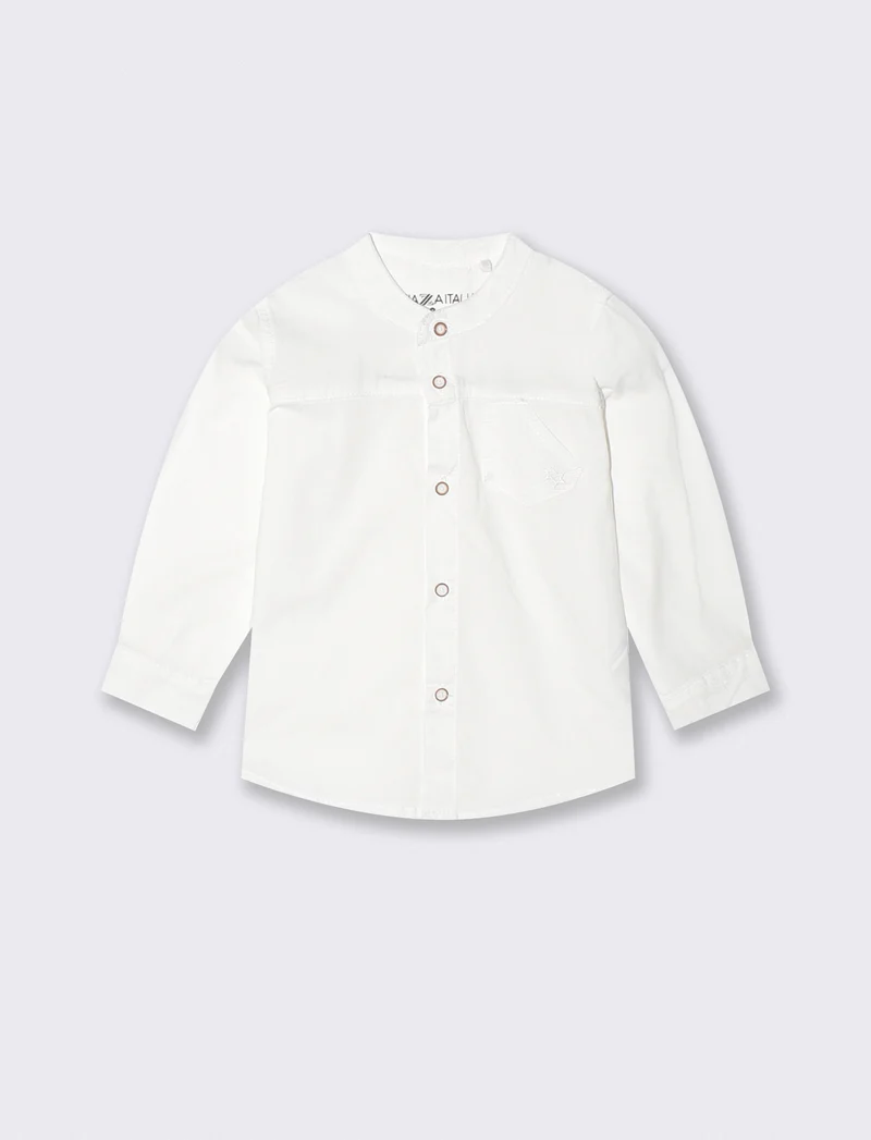Camicia basica con taschino e ricamo - Bianco latte