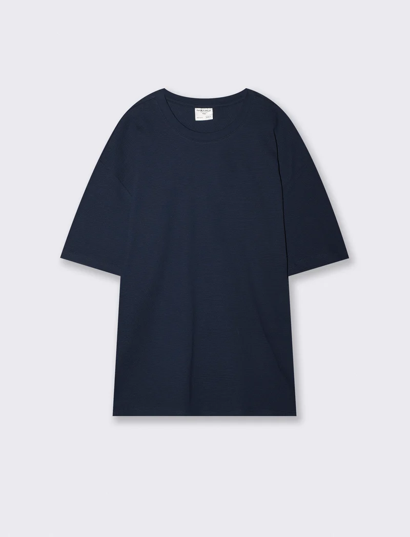 T-shirt jacquard girocollo regular fit - Blu
