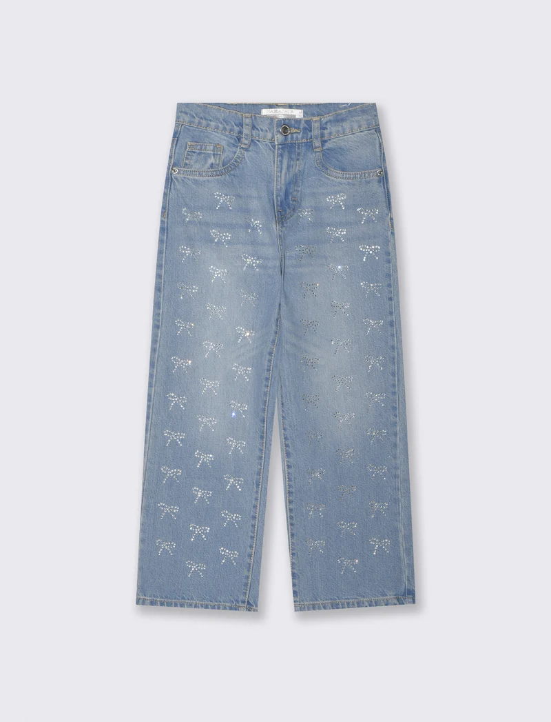 Jeans svasati con strass per bambina - Denim