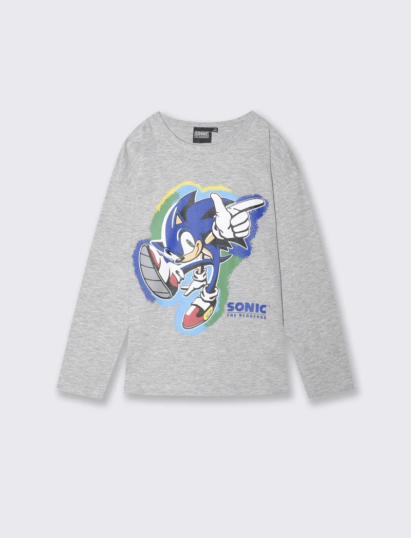 T-shirt Sonic maniche lunghe in cotone - Grigio mel.