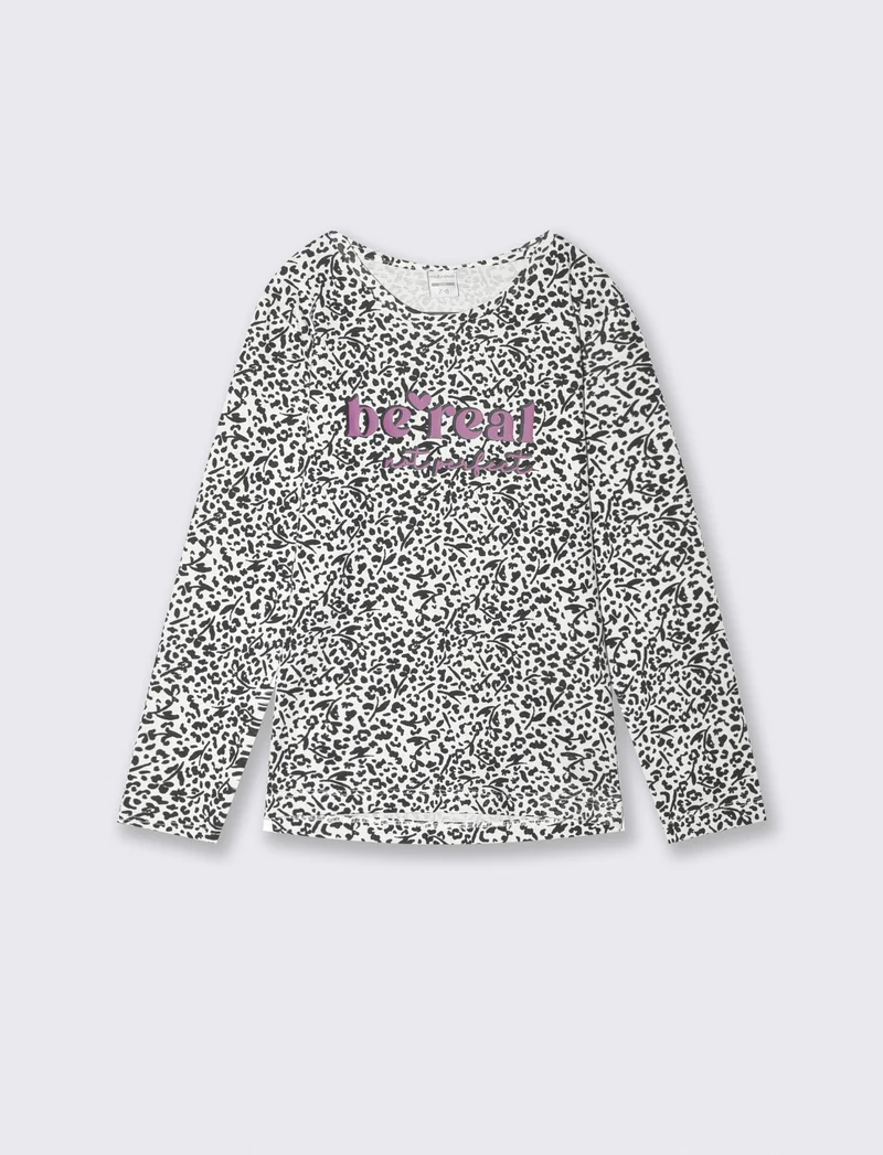 T-shirt manica lunga con stampa lucida - Fantasia