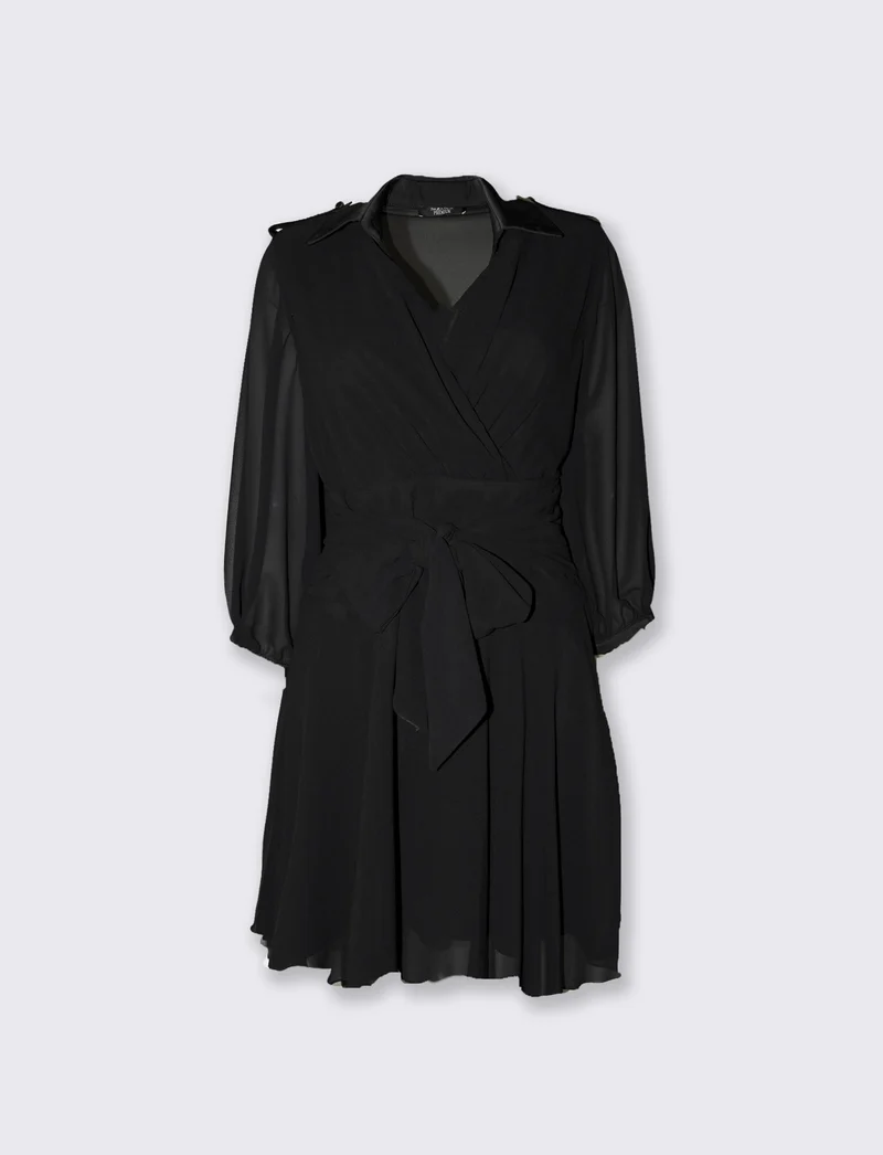 Abito corto morbido con cintura per donna - Nero