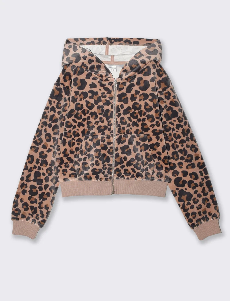 Felpa leopardata con cappuccio e zip - Leopardato