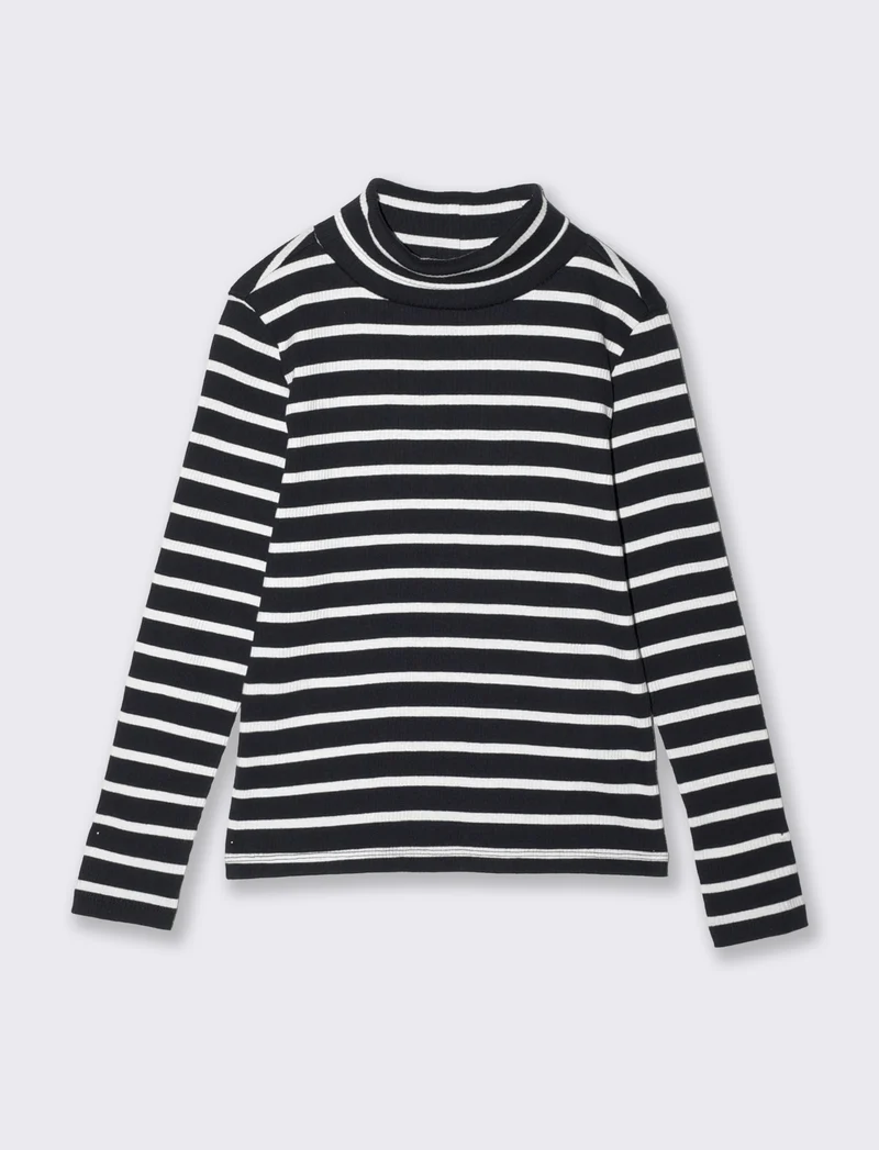 Lupetto a righe in costina di cotone - Nero-bianco