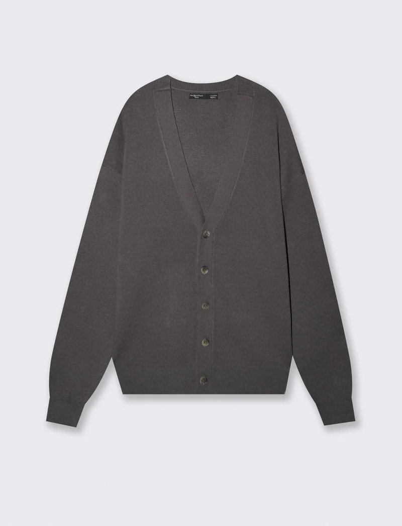 Maglia Cardigan con Scollo a V e Bottoni - Grigio