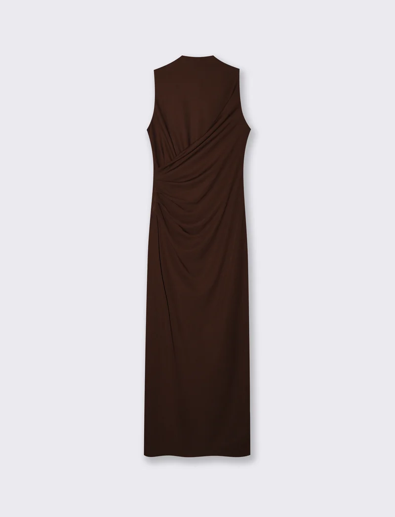 Vestito lungo drappeggiato con spacco - Moro