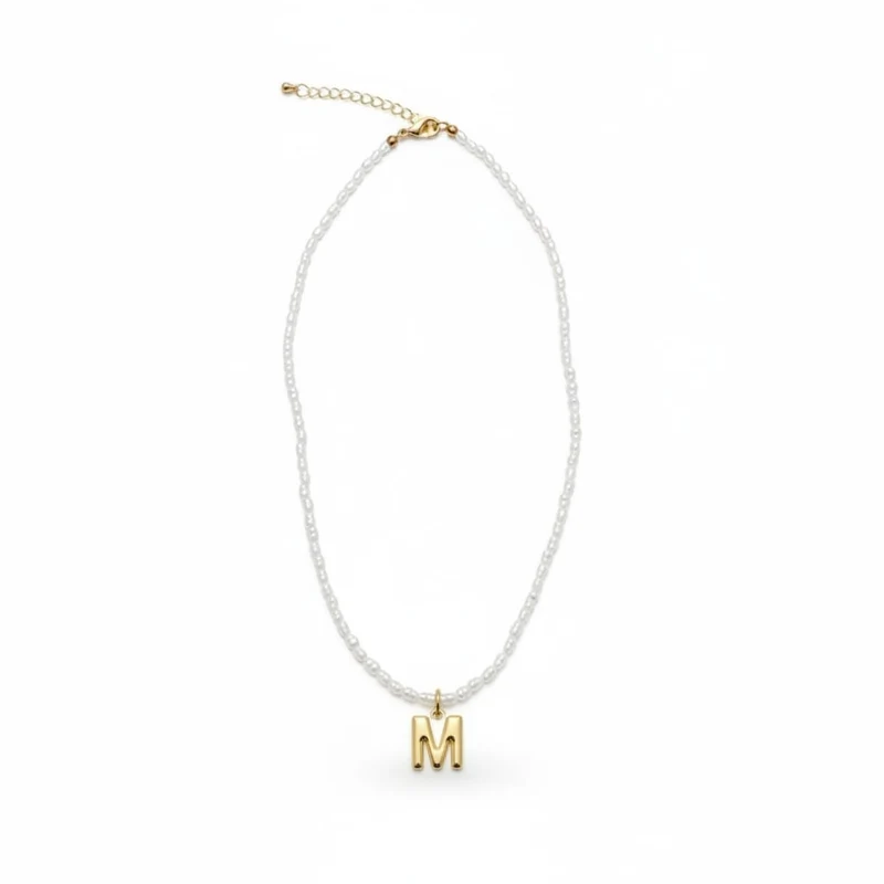 Collana perline con lettera in metallo - Var 5