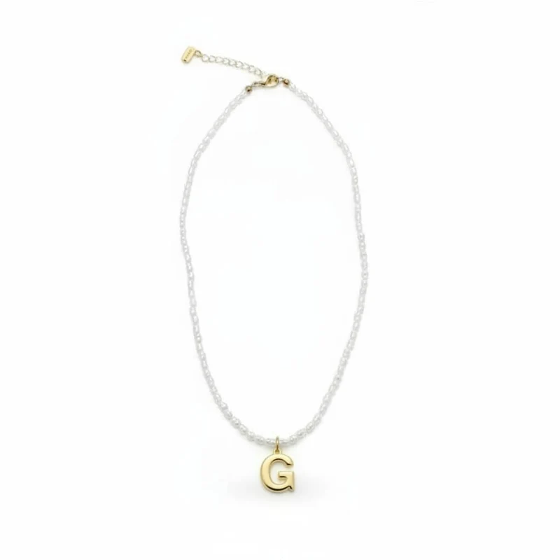 Collana perline con lettera in metallo - Var 4