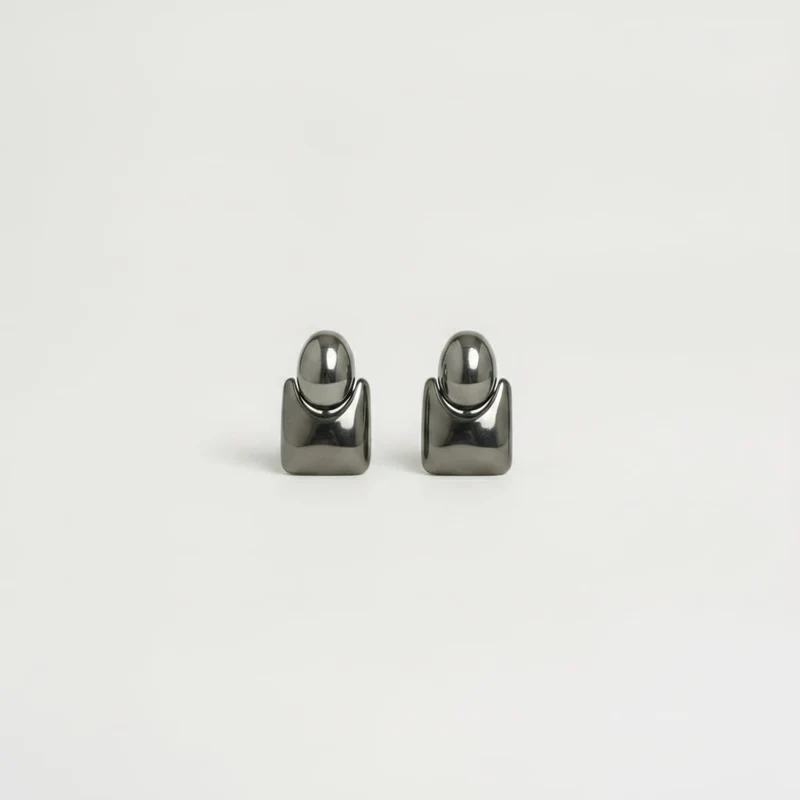 Orecchini clip bottone e quadrato - Argento