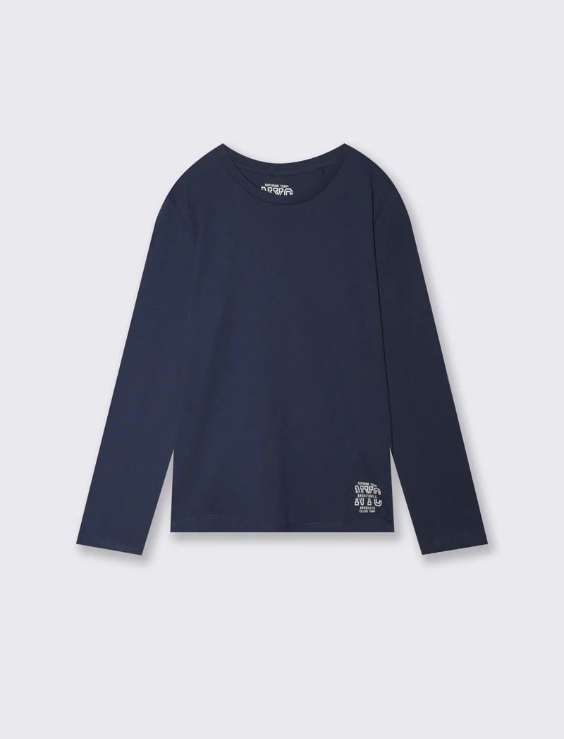 Maglietta manica lunga in stile college - Blu