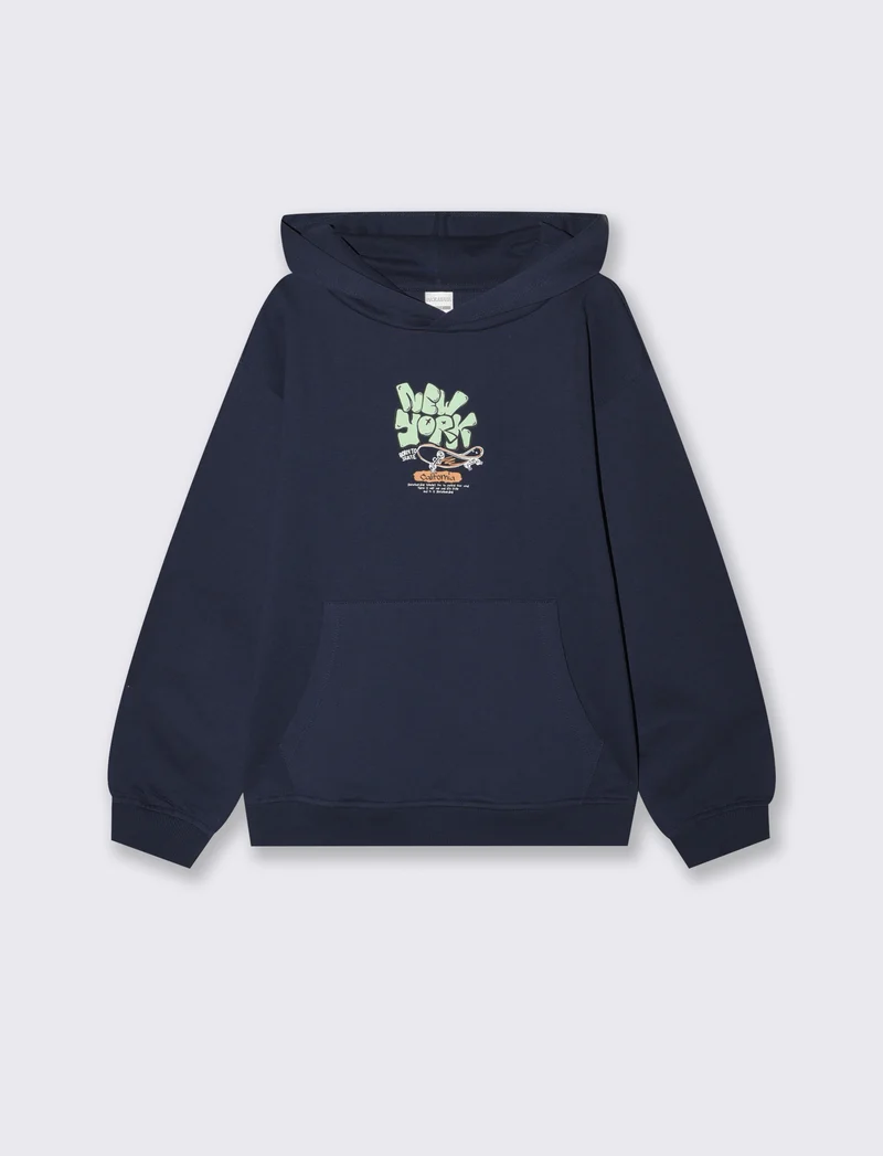 Felpa con cappuccio in cotone morbido - Blu