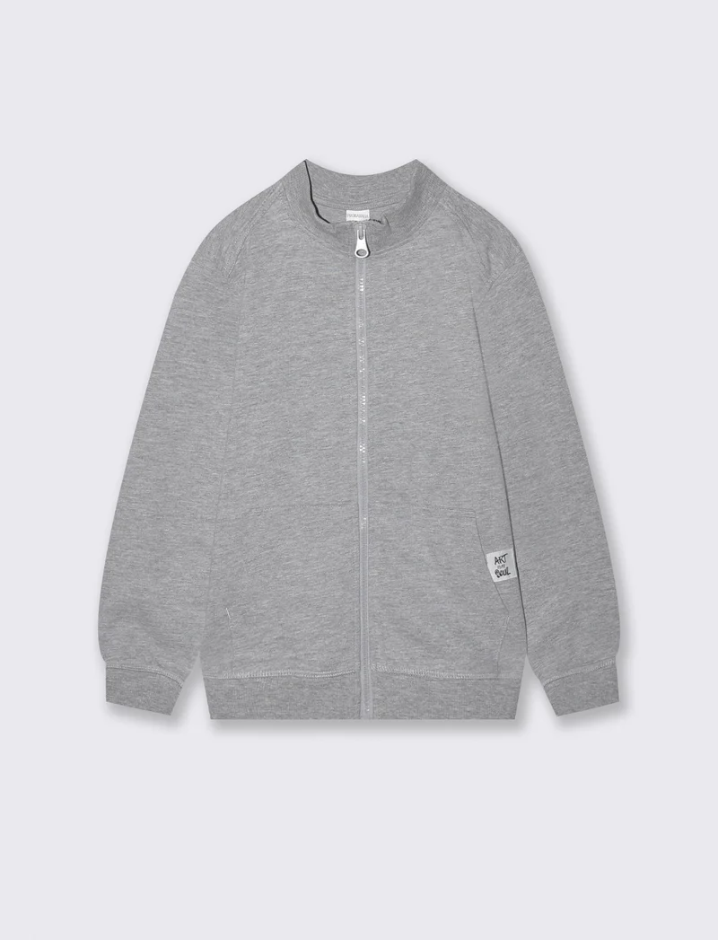 Felpa collo alto con zip e tascone - Grigio mel.
