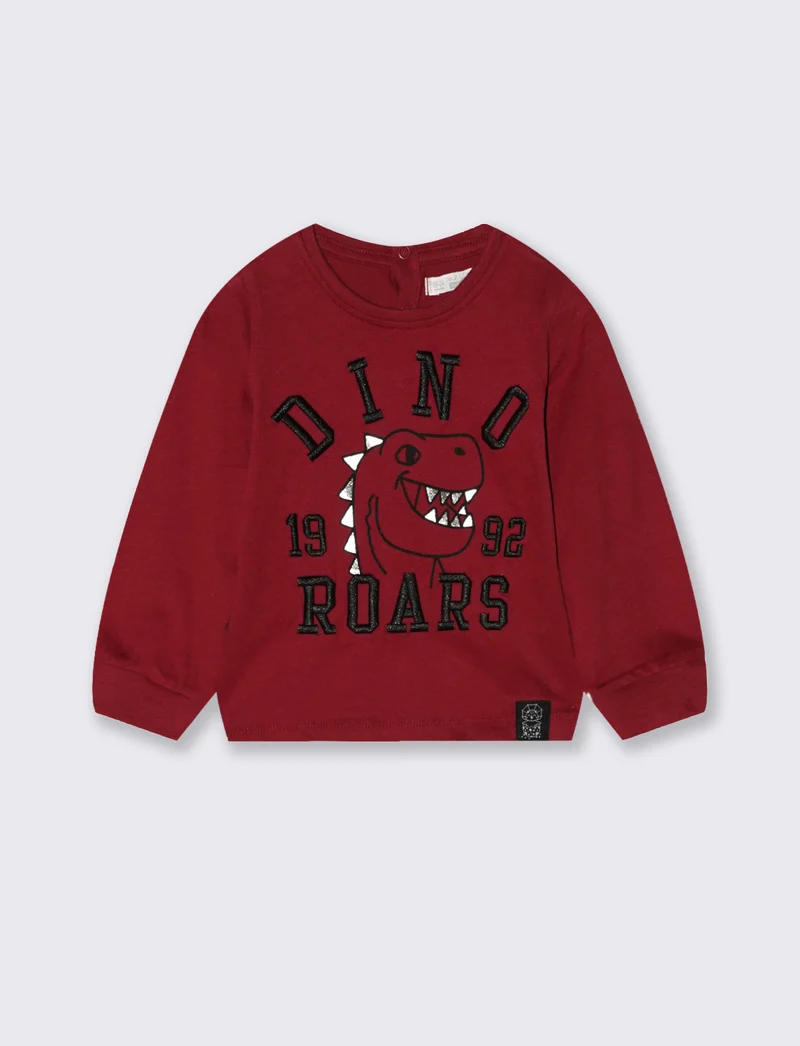 Tshirt manica lunga con dinosauro mylar - Bordeaux
