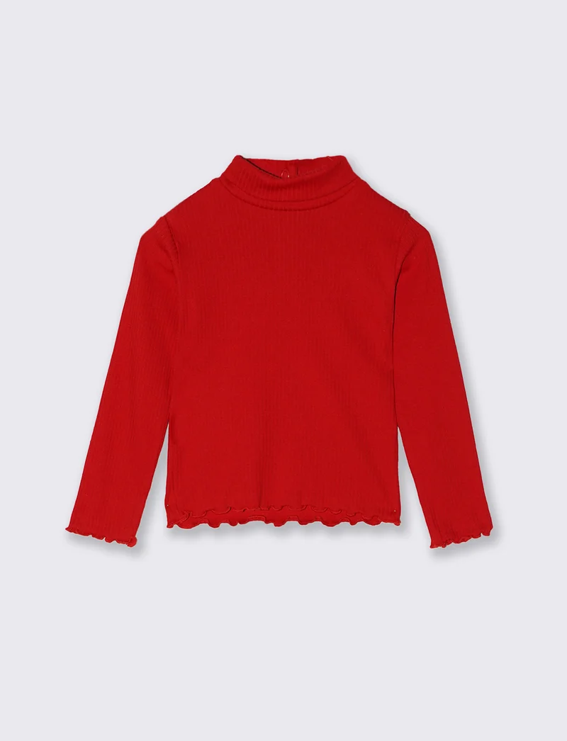 Maglietta lupetto in costina manica lunga - Rosso