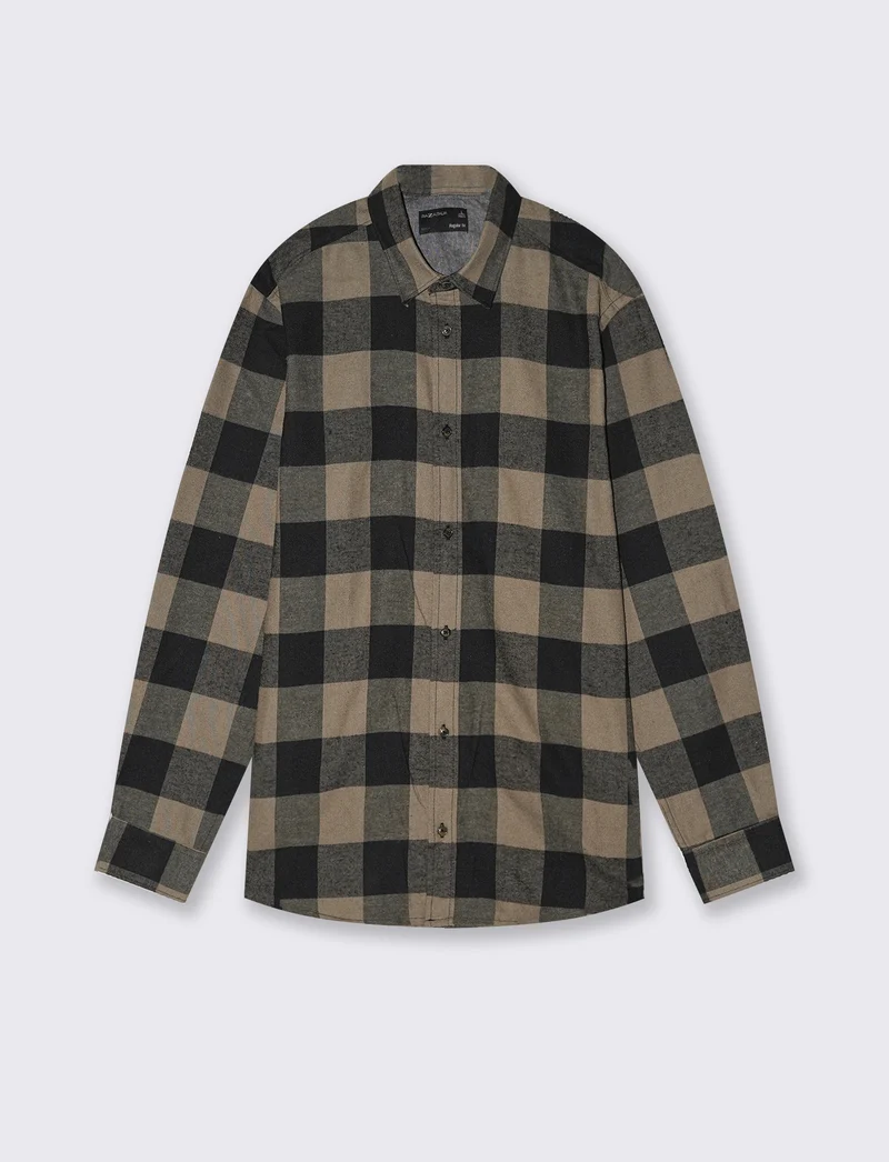 Camicia a quadri in flanella regular fit - Verde kaki