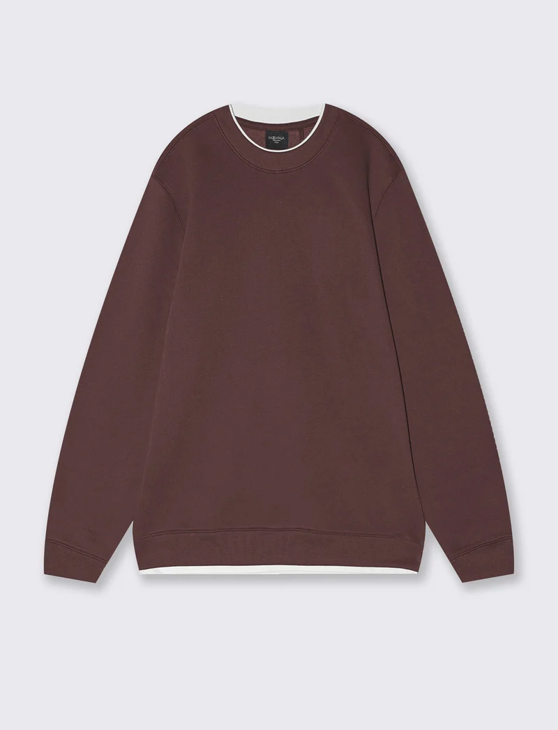 Felpa girocollo con contrasti eleganti - Bordeaux