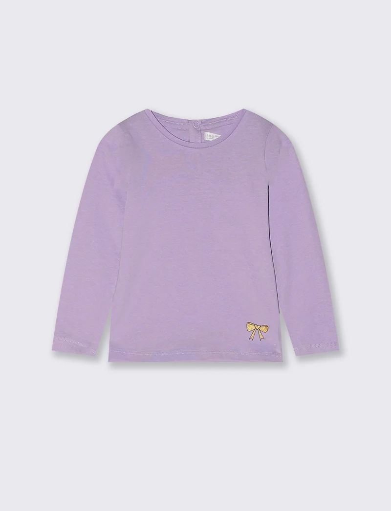 T-shirt basic a maniche lunghe con stampa - Lilla
