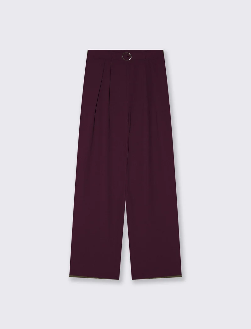 Pantalone wide leg con cintura e pieghe - Bordeaux