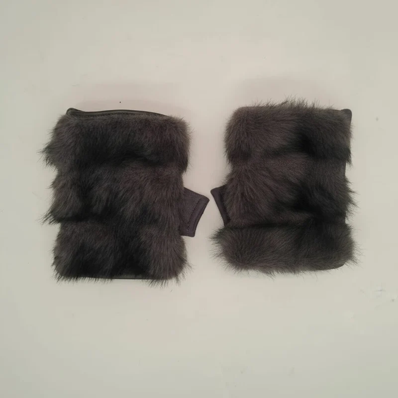 Guanti senza dita in finta pelliccia - Nero