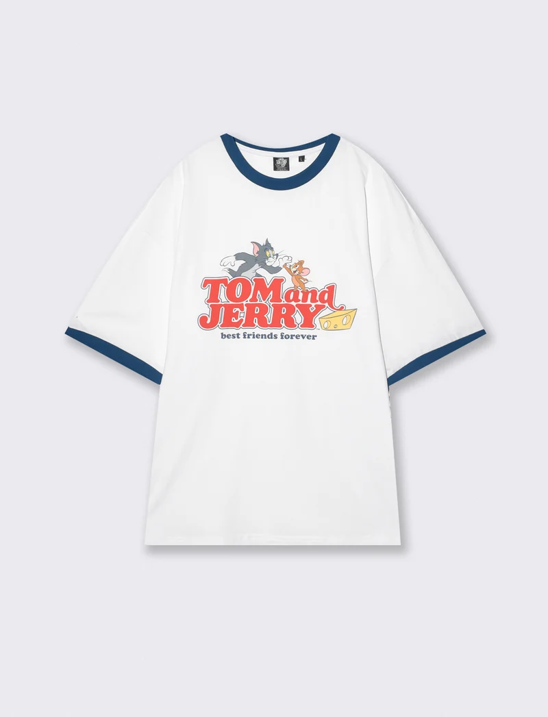 T-shirt Tom and Jerry uomo boxy fit - Bianco