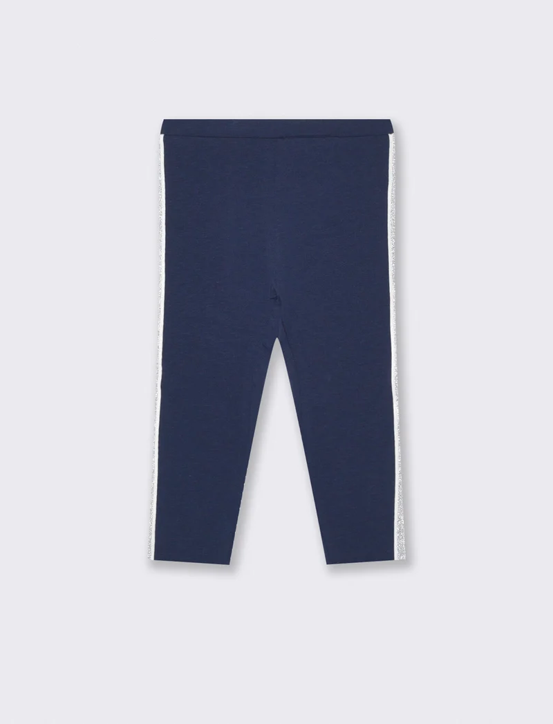 Leggings in cotone con banda laterale - Blu