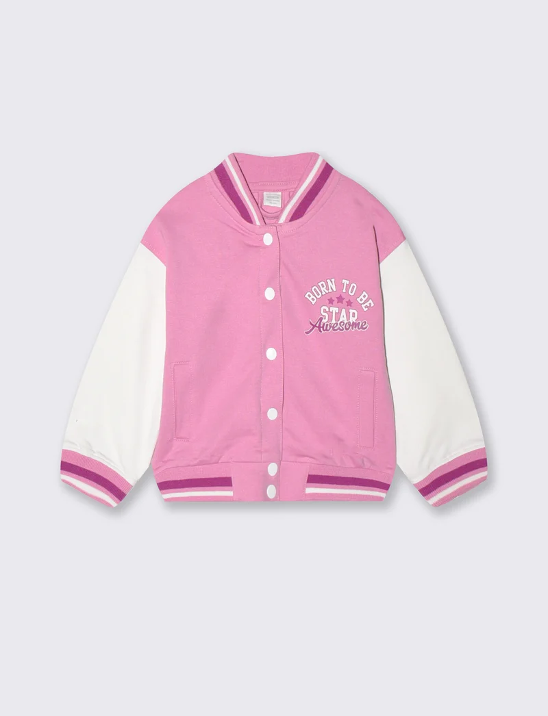 Giacca college in felpa con scollo a v - Rosa candy