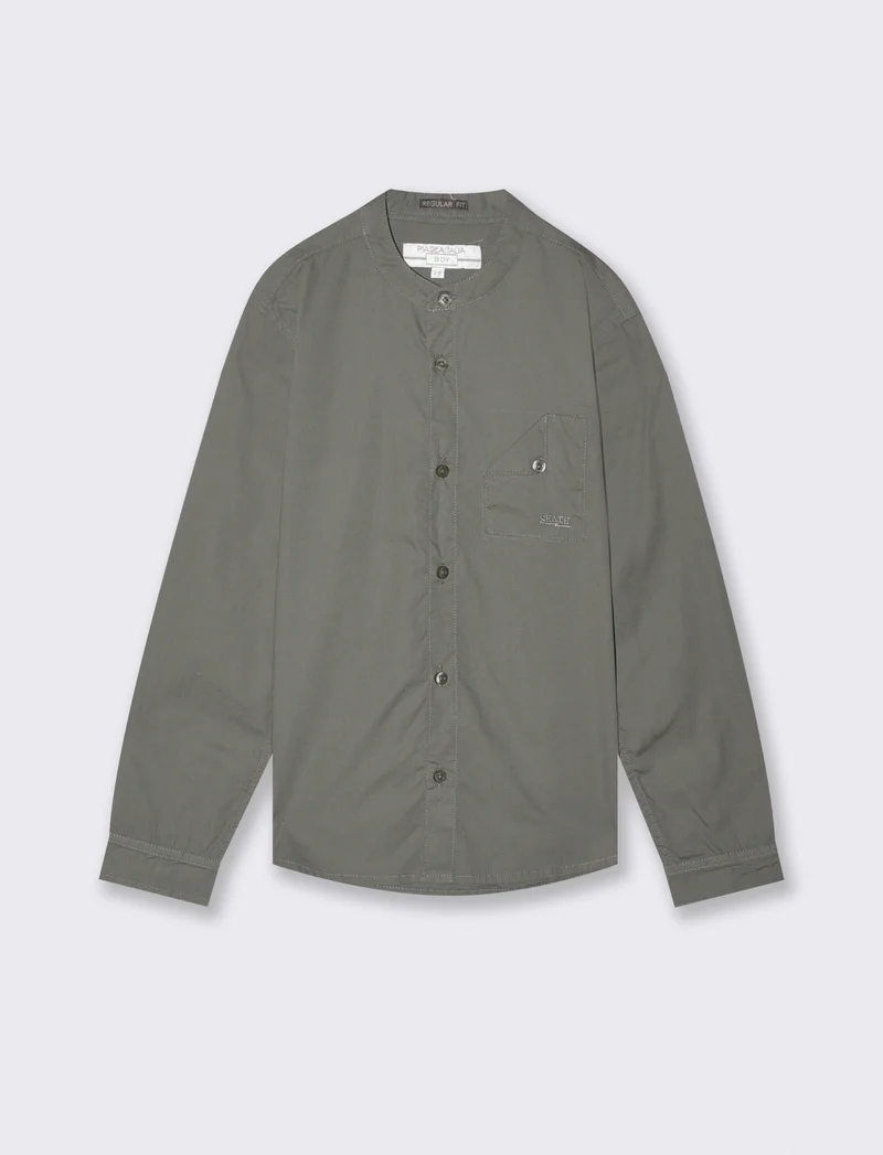 Camicia collo coreano maniche lunghe casual - Verde militare