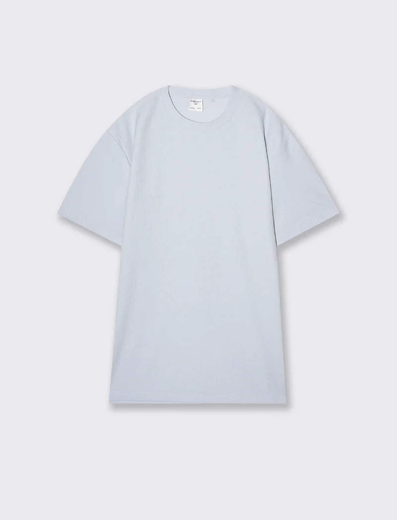 T-shirt girocollo micro waffle regular fit - Celeste polvere