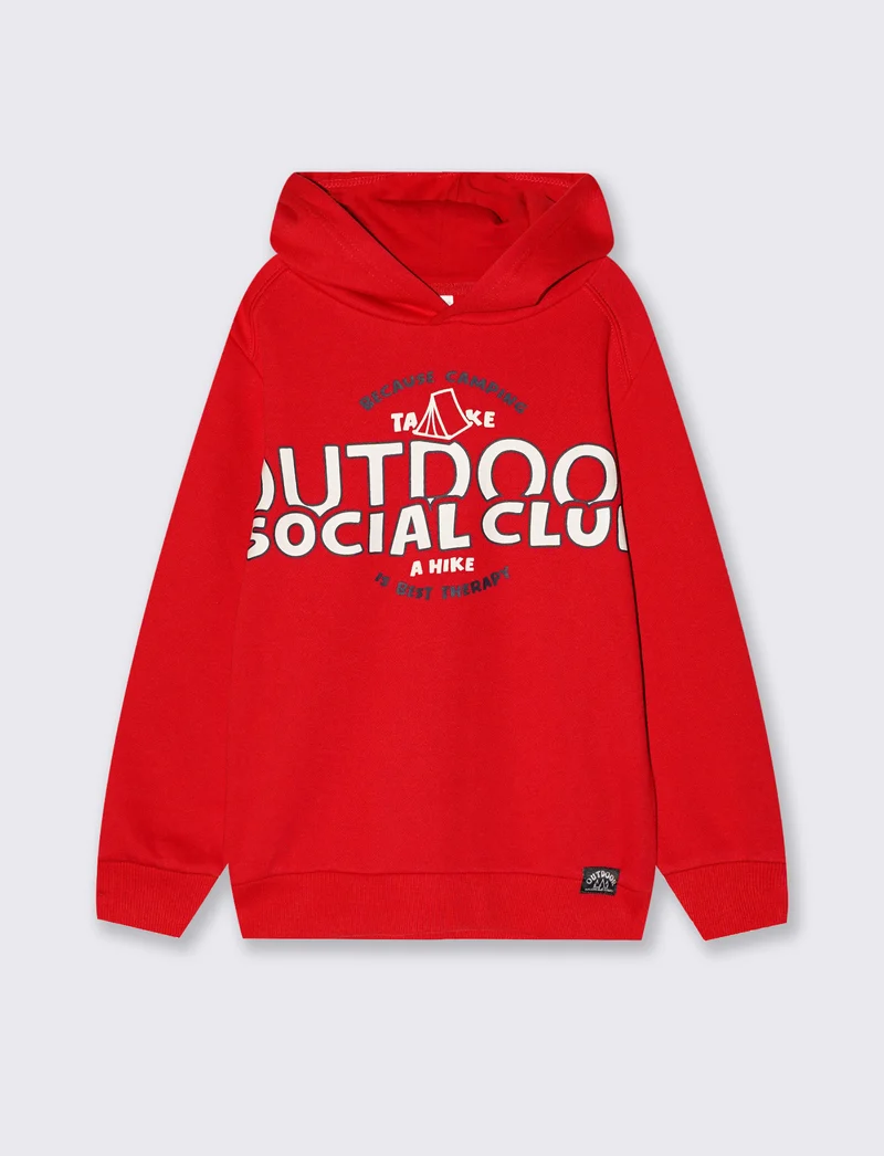Felpa con cappuccio e maxi stampa stilosa - Rosso