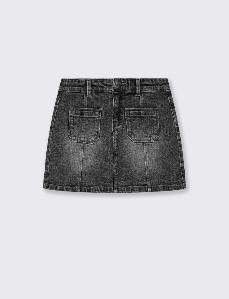 Minigonna denim elasticizzata 5 tasche - Nero