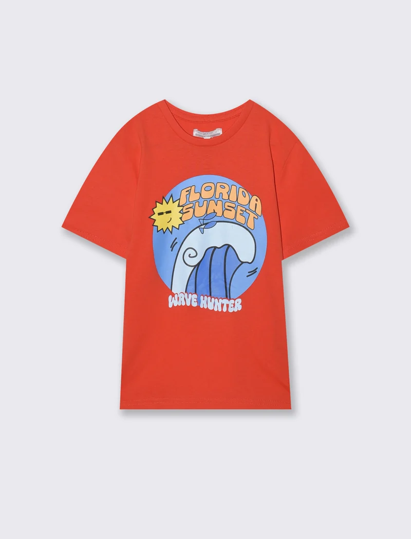 T-shirt estiva in cotone con stampa - Aragosta